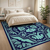 Teal Floral Navy Vintage Area Rug