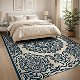 Navy Mandala Cream Area Rug