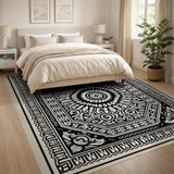 Traditional Persian Black and White Ornate Black White Persian Mandala Area Rug