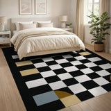 Modern Geometric Checkerboard Rug with Curved Accents