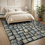 Grey Cobblestone Stone Path Washable Area Rug