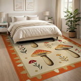 Whimsical Orange Mushroom Toadstool Rug