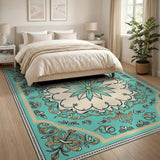 Teal Persian Floral Medallion Blue and Teal Area Rug
