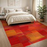 Vibrant Red-Orange Geometric Area Rug