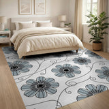 Blue Chamomile Floral Pattern Area Rug