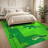 Playful Green Crocodile Swamp Area Rug