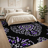 Purple Mandala Persian Area Rug on Black