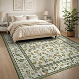 Vintage Floral Cream Rug with Peach Roses