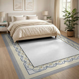 Ornate Navy Gold Border Cream Area Rug