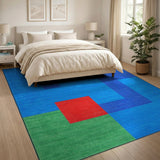 Bold Geometric Blue Area Rug with Vibrant Shapes