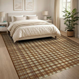 Rustic Brown Tan Plaid Rustic Farmhouse Area Rug