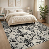 Elegant Black Floral Damask Area Rug