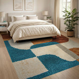Teal Orange Geometric Abstract Area Rug