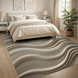 Beige and Neutral Beige Layered Waves Abstract Area Rug