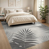 Grey Grey Palm Frond Coastal Area Rug
