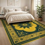 Gold Teal Traditional Persian Area Rug