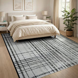 Distressed Black White Plaid No. 8 Area Rug