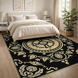 Opulent Black Gold Persian Medallion Rug