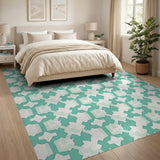 Teal Geometric Interlock Pattern Area Rug