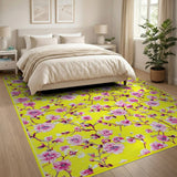 Vibrant Pink Cherry Blossom on Yellow Area Rug
