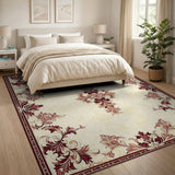 ODIKA Traditional Medallion Washable Area Rug, Cream & Burgundy Low Pile Non-Slip Rug