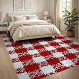 Red Classic Red White Gingham Checkered Area Rug