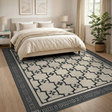 Black Geometric Octagon Cream Area Rug