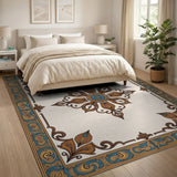 Ornate Teal and Gold Persian Medallion Rug
