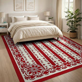Red Intricate Floral Border Area Rug