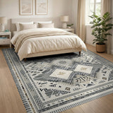 Grey Grey Geometric Southwestern Area Rug