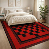 Red Bold Red Black Checkered Geometric Area Rug