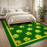 Lucky Shamrock Area Rug - Yellow Clovers on Green