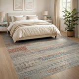 Distressed Blue Striped Vintage Area Rug