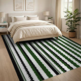 Bold Green Black Ruffled Stripe Area Rug