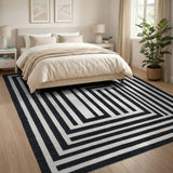 Black and White Geometric Modern Bold Black White Maze Geometric Area Rug