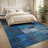 Blue Teal Patchwork Heritage Tribal Rug