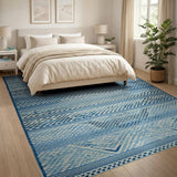 Blue Geometric Heritage Tribal Area Rug