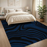 Navy Blue Fluid Wave Abstract Area Rug