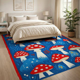 Kids Cartoon Multi-color and Patterns Whimsical Red Mushroom Meadow Area Rug
