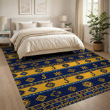 Navy and Gold Geometric Tribal Area Rug
