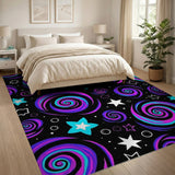 Hypnotic Swirl Multi-Color Area Rug with Stars
