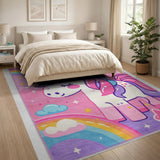 Multi-color and Patterns Whimsical Unicorn Rainbow Kids Area Rug