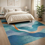 Abstract Teal Wave Abstract Area Area Rug