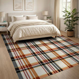 Rustic Plaid Area Rug in Red Orange Black