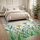 Teal Yellow Floral Meadow Area Rug