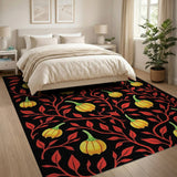 Vibrant Pumpkin Red Leaf Fruit Pattern Rug
