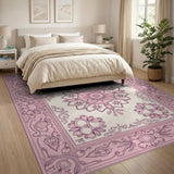 Elegant Pink Floral Medallion Area Rug
