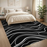 Black and White Wavy Lines Black White Abstract Area Rug