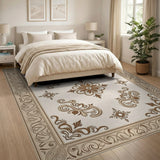 Ornate Beige Floral Medallion Rug