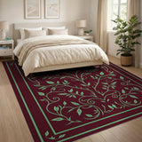 Burgundy Emerald Vine Floral Area Rug